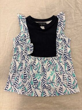 Duffield Lane Girls Sailboat Print Ruffle Top-Size 6/7
